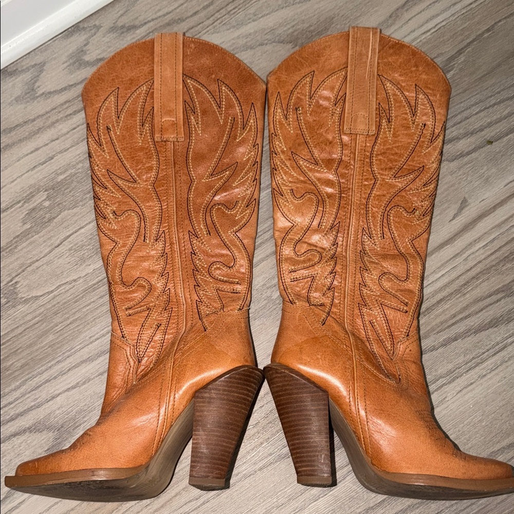 Jessica Simpson Cognac Leather Western High Heel Boots - Picture 8 of 8